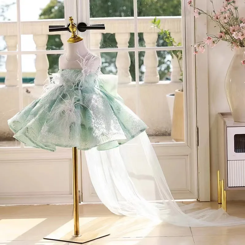 

Роскошное праздничное детское платье с розовым цветком, пышное красочное платье с бантом и короткими рукавами, платье для свадьбы, дня рождения, вечеринки для девочек