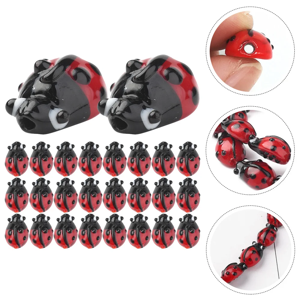 

50pcs Ladybug Bead Figurines Insect Jewelry Craft Beads Handmade Necklace Decorative Festival Gift Manual Craft for Handwork