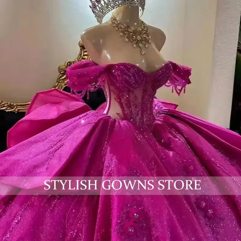 Delicate Quinceanera-jurken voor meisjes met kralen en lovertjes uit de schouder strik 15-anos vestido op maat