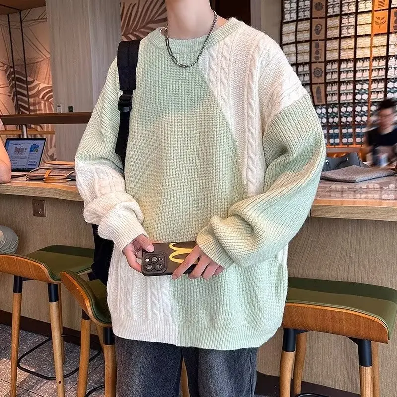 

Мужской свитер свободного кроя с круглым вырезом, больших размеров, осенне-зимний, в корейском стиле, модный, вязаный, в стиле Ins