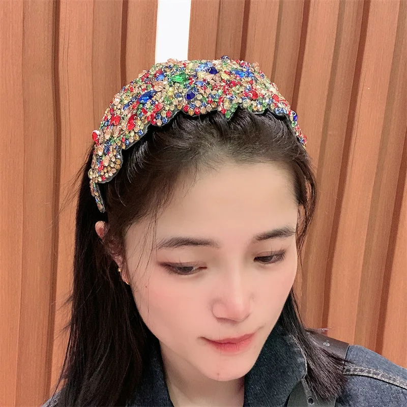 Exaggerated Baroque Full Diamond Personalized Runway Fashion Hair Accessories Hair Band Headwear Colorful Rhinestone Headdress