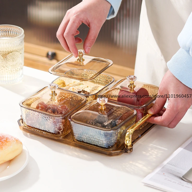 

4-Compartment Snack Dish with Lid Viral Luxury Style European Minimalist Design for Home Use