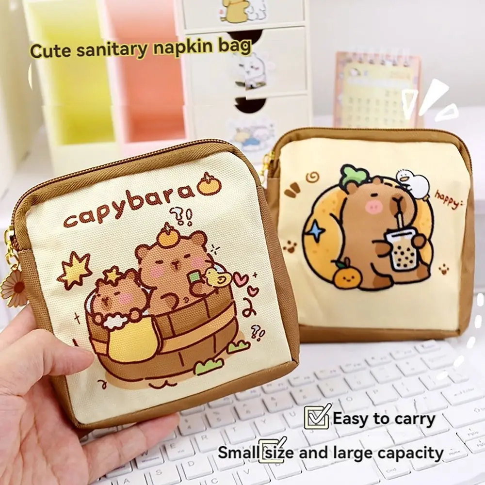 Waterproof Change Purse Capybara Sanitary Mat Bag Makeup Organizer Credit Card Holder Tissue Storage Capybara Napkin Pouch Girls