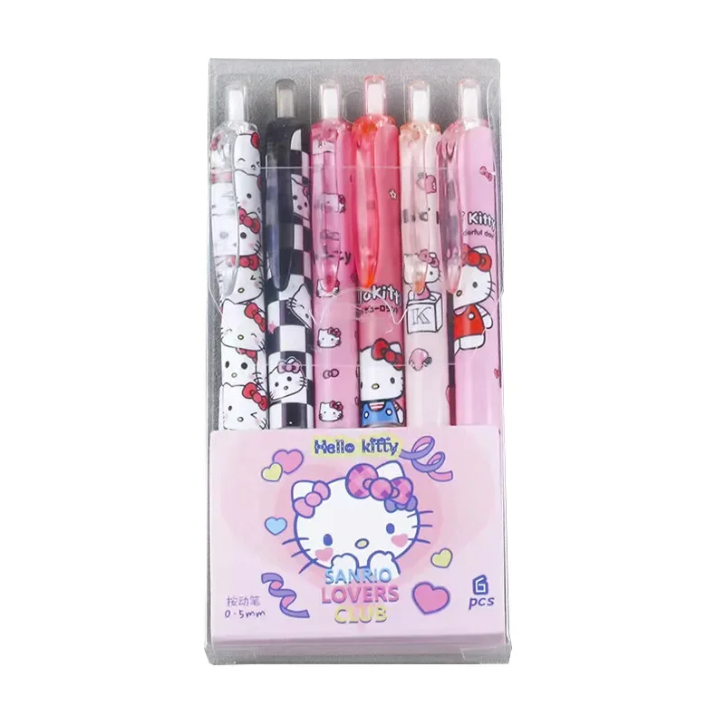 6 szt. Długopis żelowy Sanrio Hello Kitty Cartoon Kuromi ST szybkoschnący czarny 0.5mm naciśnij długopis do nauki papeterii prezenty