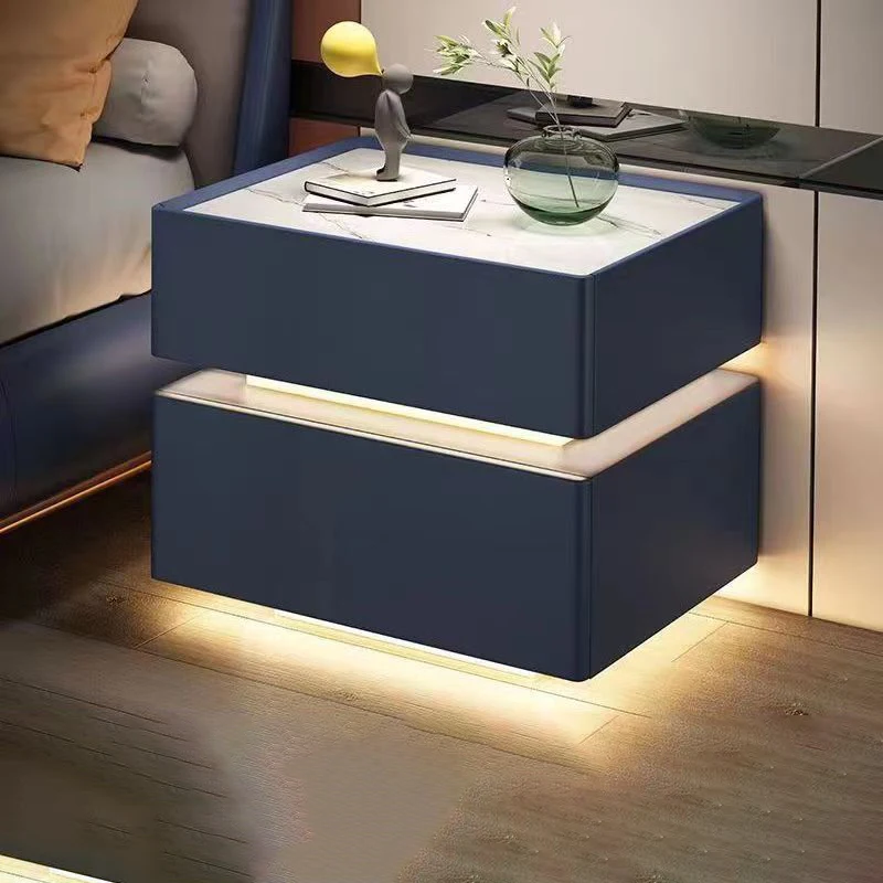 محطات شحن طاولة السرير الذكية الحديثة 2 درج مع قفل بصمة الإصبع مصباح ليد خزانة أثاث غرفة النوم للاستخدام المنزلي #5