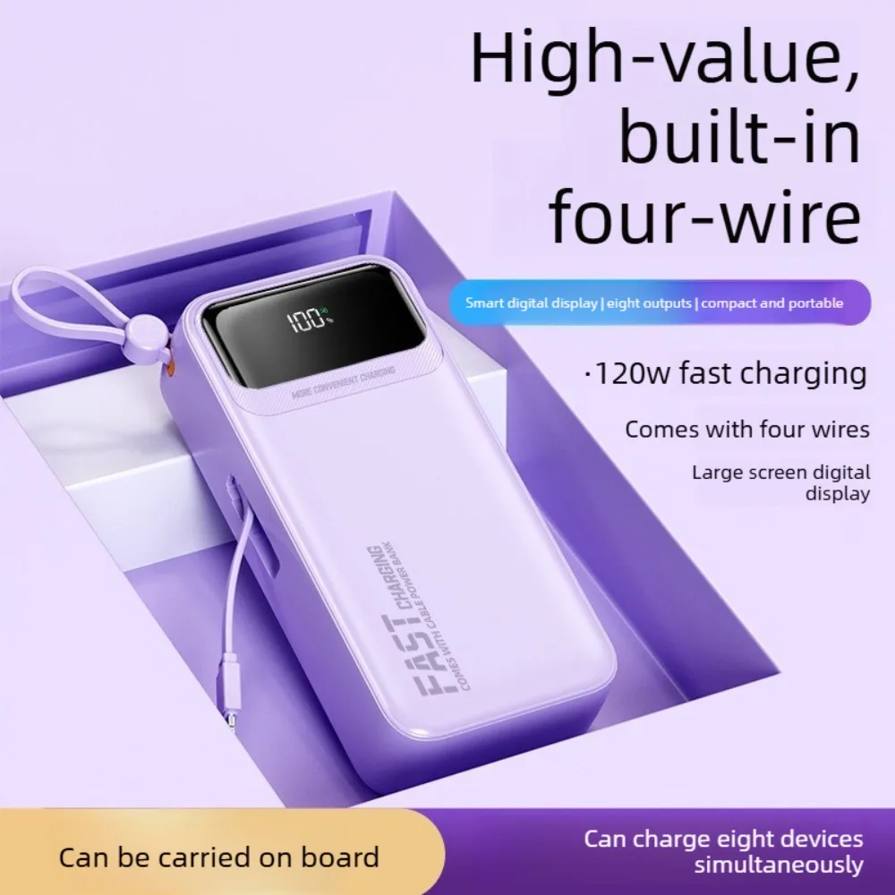 30000mAh Power Bank Built in Cable Fast Charging Portable External Battery Pack for iPhone 16 15 14 Samsung S25 S24 Xiaomi Huawe