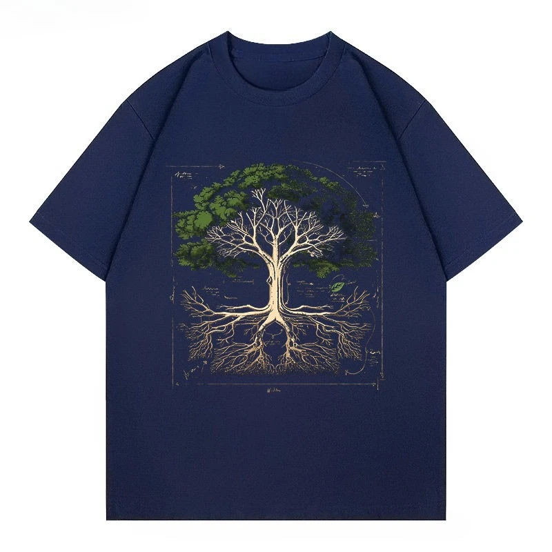 

2025 New Tree Structure Design Printed Short Sleeves Pure Cotton Summer Loose Fit Plant Garden Popular Science Knowledge