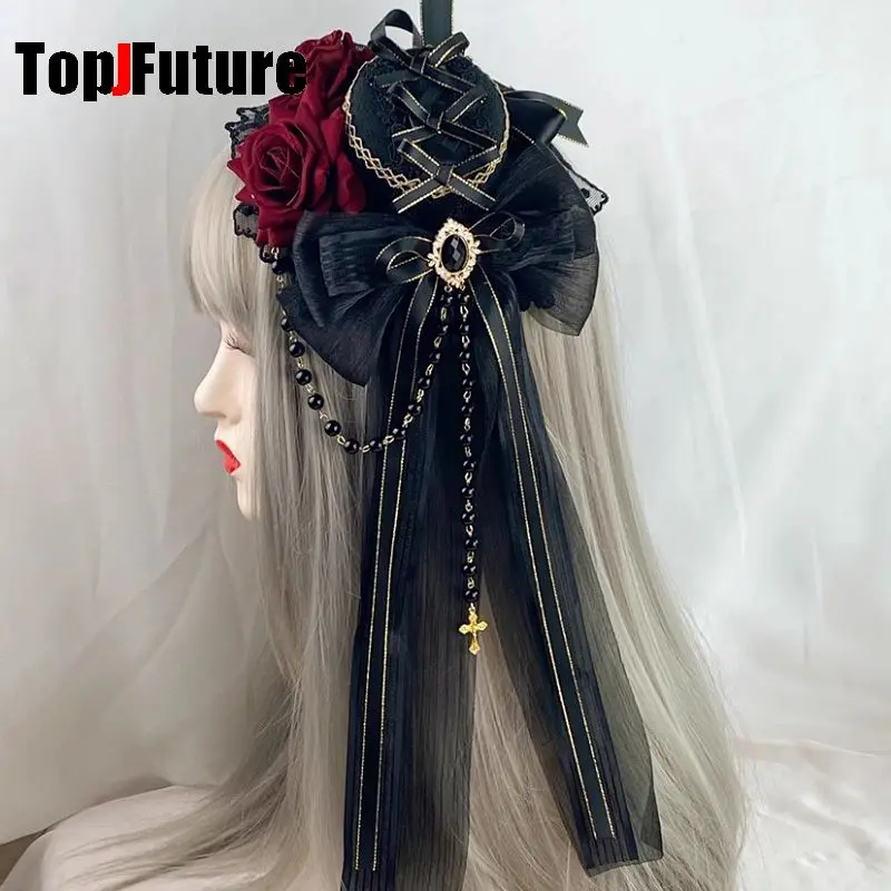 

Spike Lolita Y2K girl Gothic Punk Dark Harajuku ball Rose pearl Small hat elegant Hairpins clip Hair clip hairgrips Headwear
