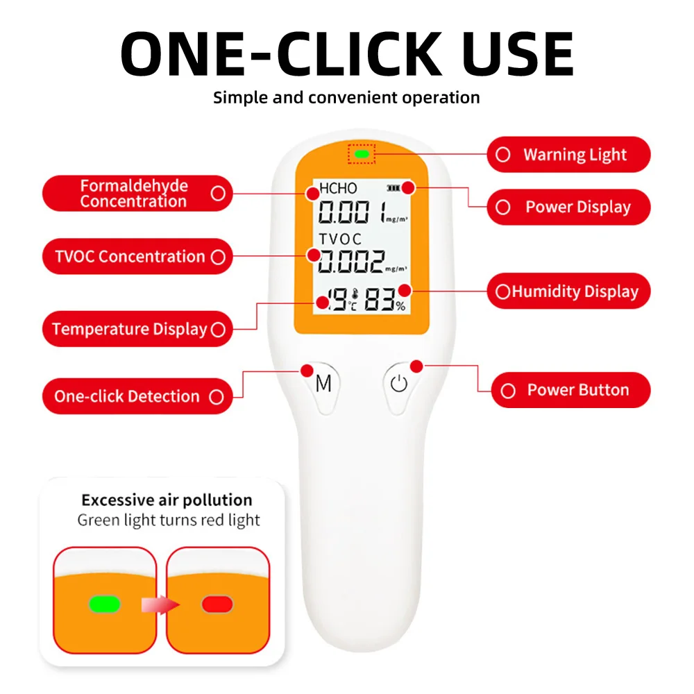 

Indoor Temperature Humidity TVOC HCHO Detector High-precision Detection Formaldehyde Air Quality Tester RC3003 for household