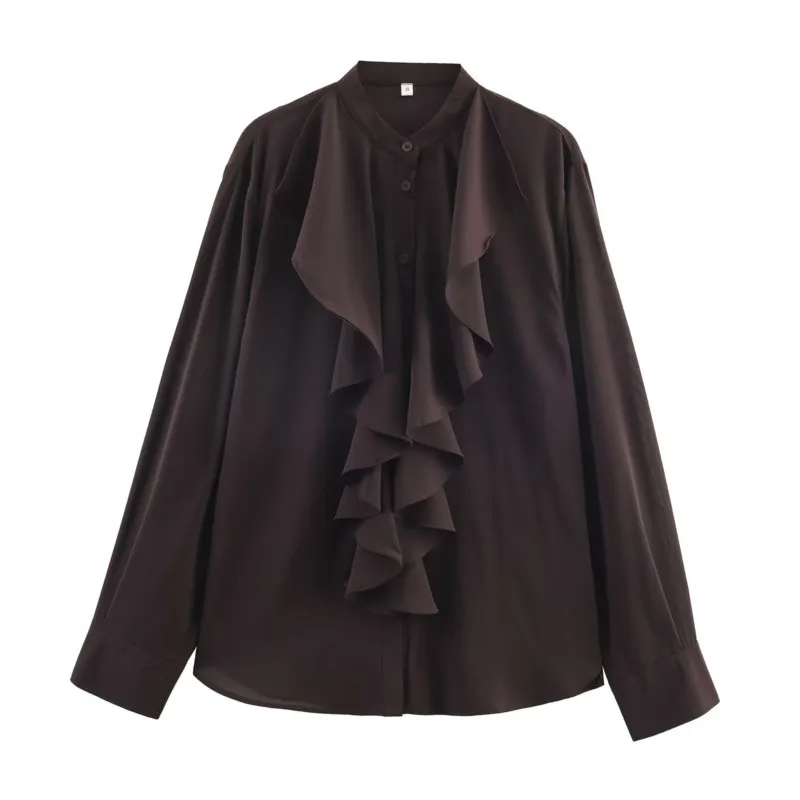 HipSeam Camicia da donna con collo arricciato Primavera Estate Manica lunga Casual Orlo dritto Camicia e camicette da donna Top chic femminili