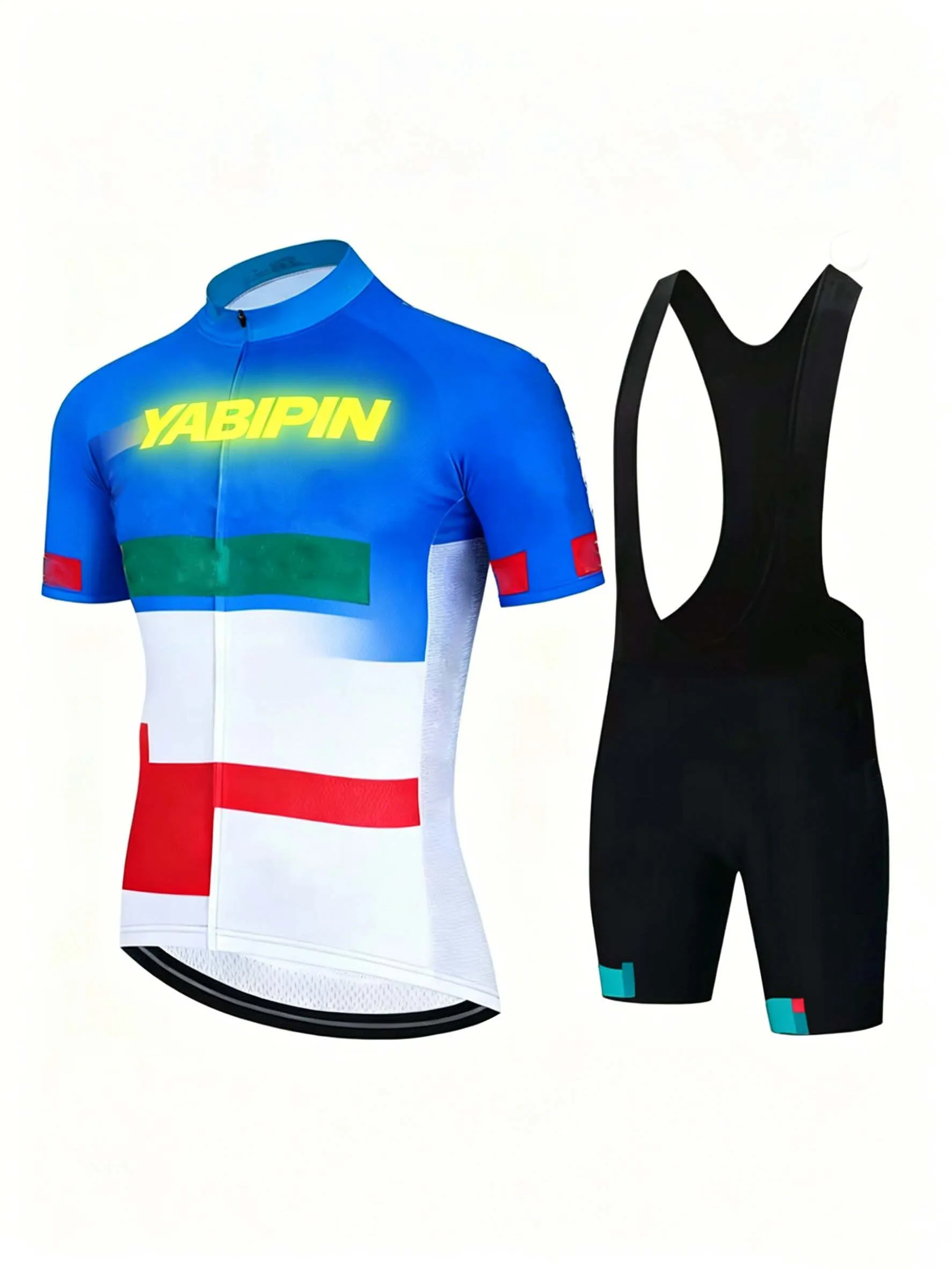 Herren-Radsport-Set, kurzärmliger Stehkragen und schwarz-weiße Trägerhose, schnell trocknendes, atmungsaktives 2-teiliges Outfit