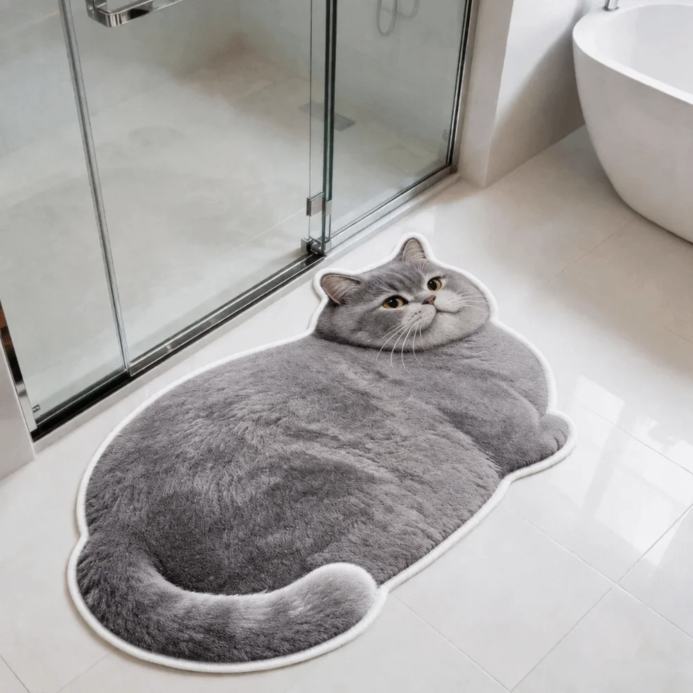 40*60cm Cute Cat Crystal Velvet Floor Mat Ginger Cat Non-slip Bedroom Door Small Rug Abrasion-resistant Soft Bathroom Carpet