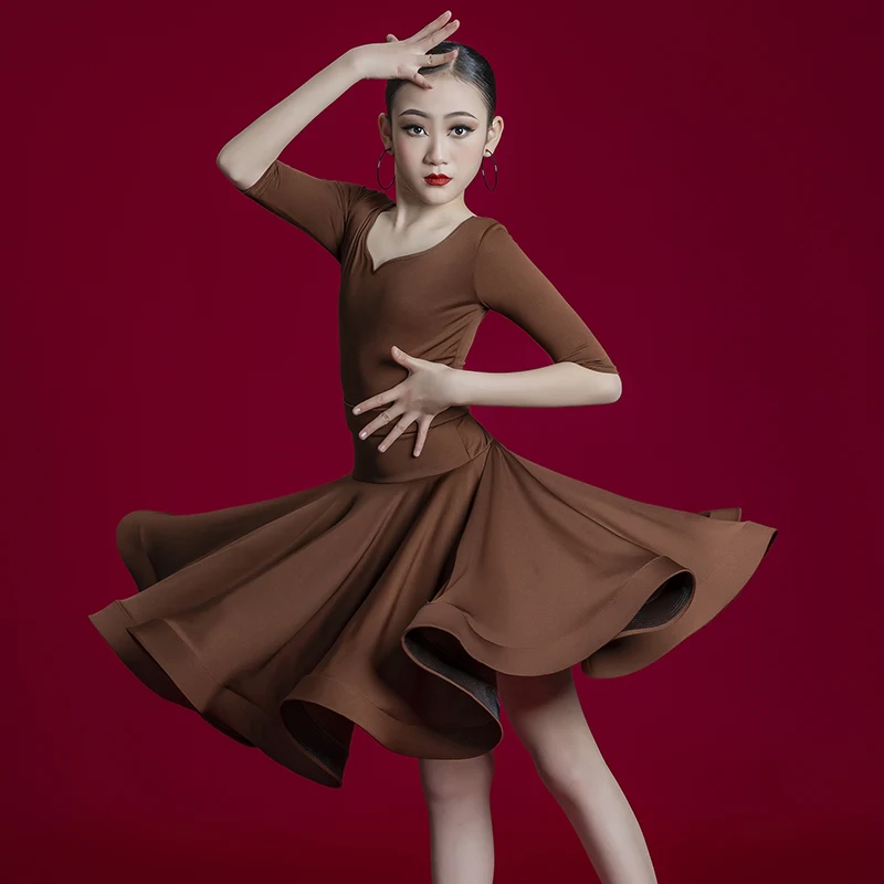 Children Latin Dance Dress Girls Mordern Dance Ballroom Dresses Salsa Tango Skirt Practice Competition Stage Performance Costume