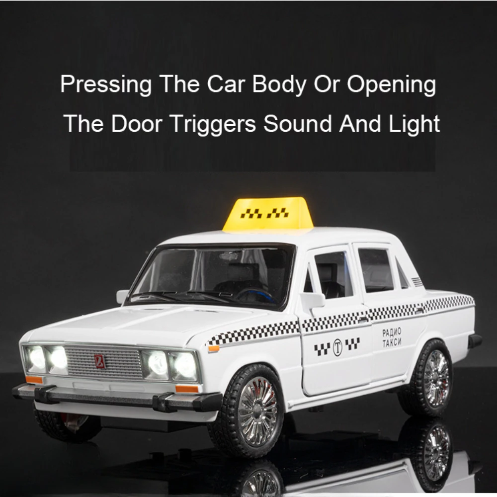 1/18 Russia LADA NIVA Car Toy Model Alloy Diecast Taxi 6 Door Opened With Sound Light Pull Back Rubber Tires Decoration Gifts