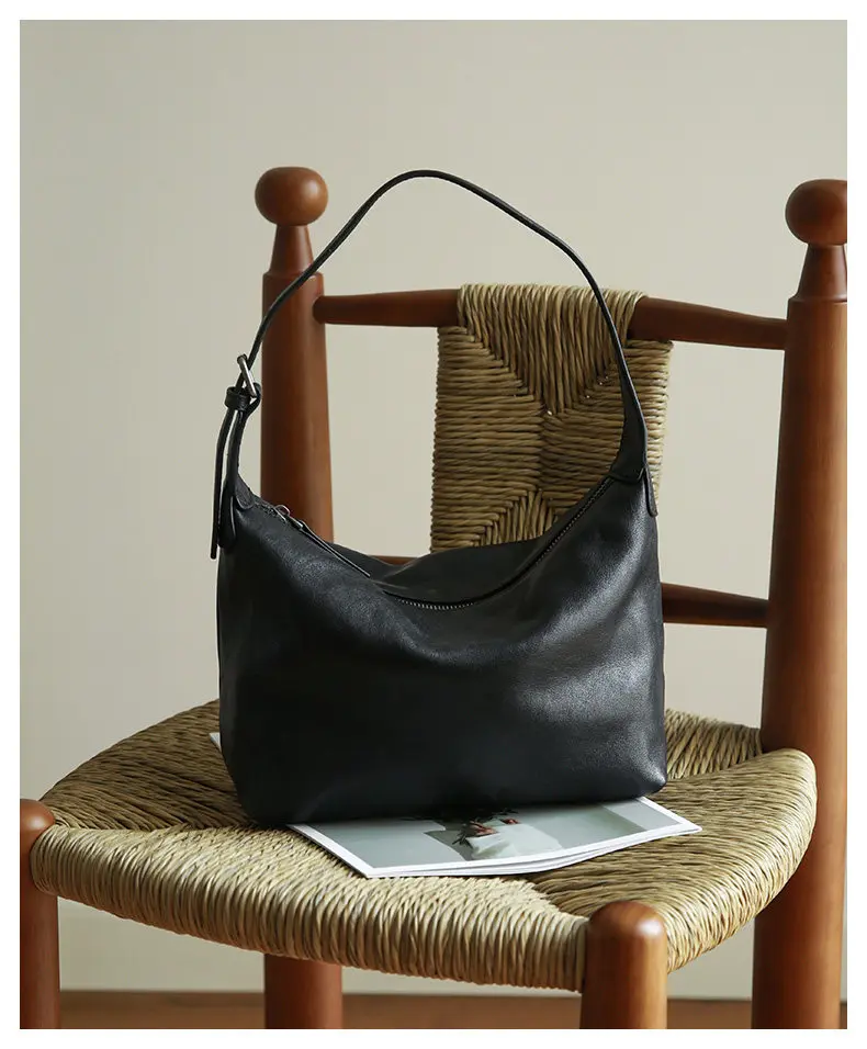 PNDME schlichte, lässige, hochwertige Damen-Umhängetasche aus echtem Leder, modische Outdoor-Reisetasche aus Rindsleder, Damen-Unterarmtasche – Detail 14