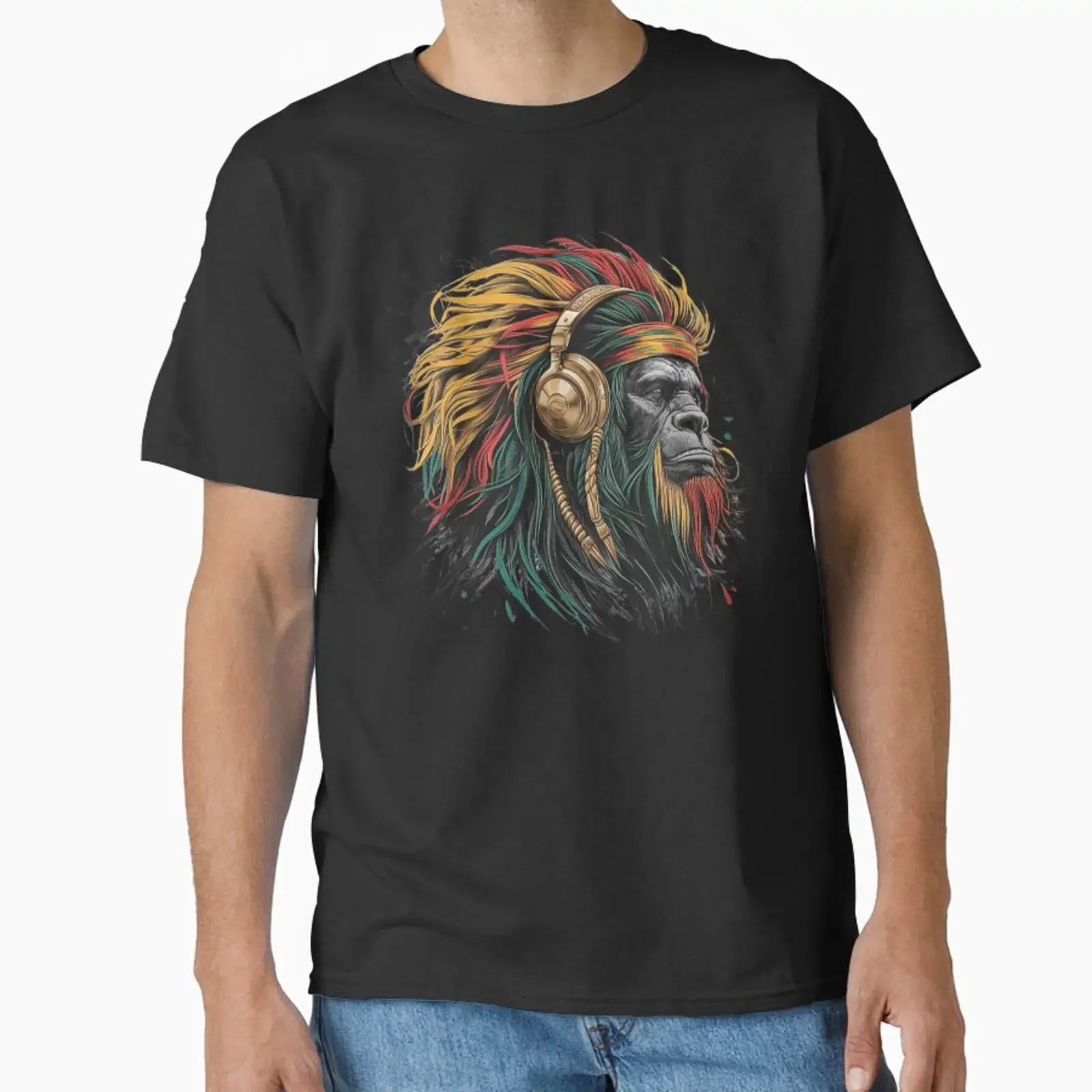 Rasta Gorilla with Headphones for Reggae Music Lovers Classic T Shirt vintage Washed Slightly Unisex graphic fashion Stretched
