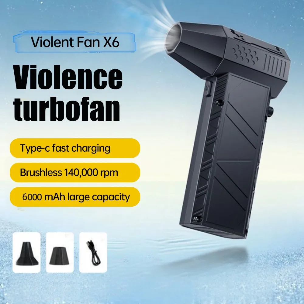 

X6 Turbo Jet Fan Powerful Air Blower 140000RPM 53m/s Type-C Charging Electric Blower Brushless Motor Handheld Duct Fan 송풍기