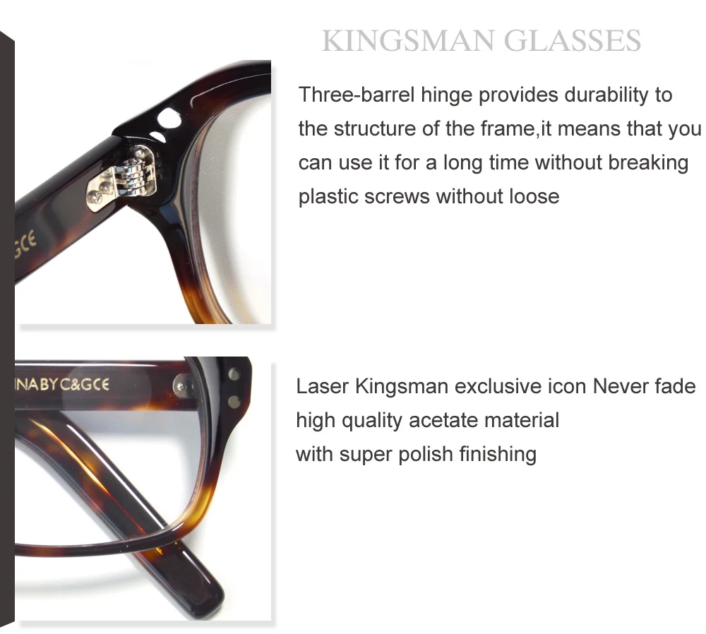 Kingsman Film Cosplay Brille Vintage Rechteck Brillengestelle für Männer Clip-on-Befestigung Polarisierte Sonnenbrille mit Etui – Detail 2