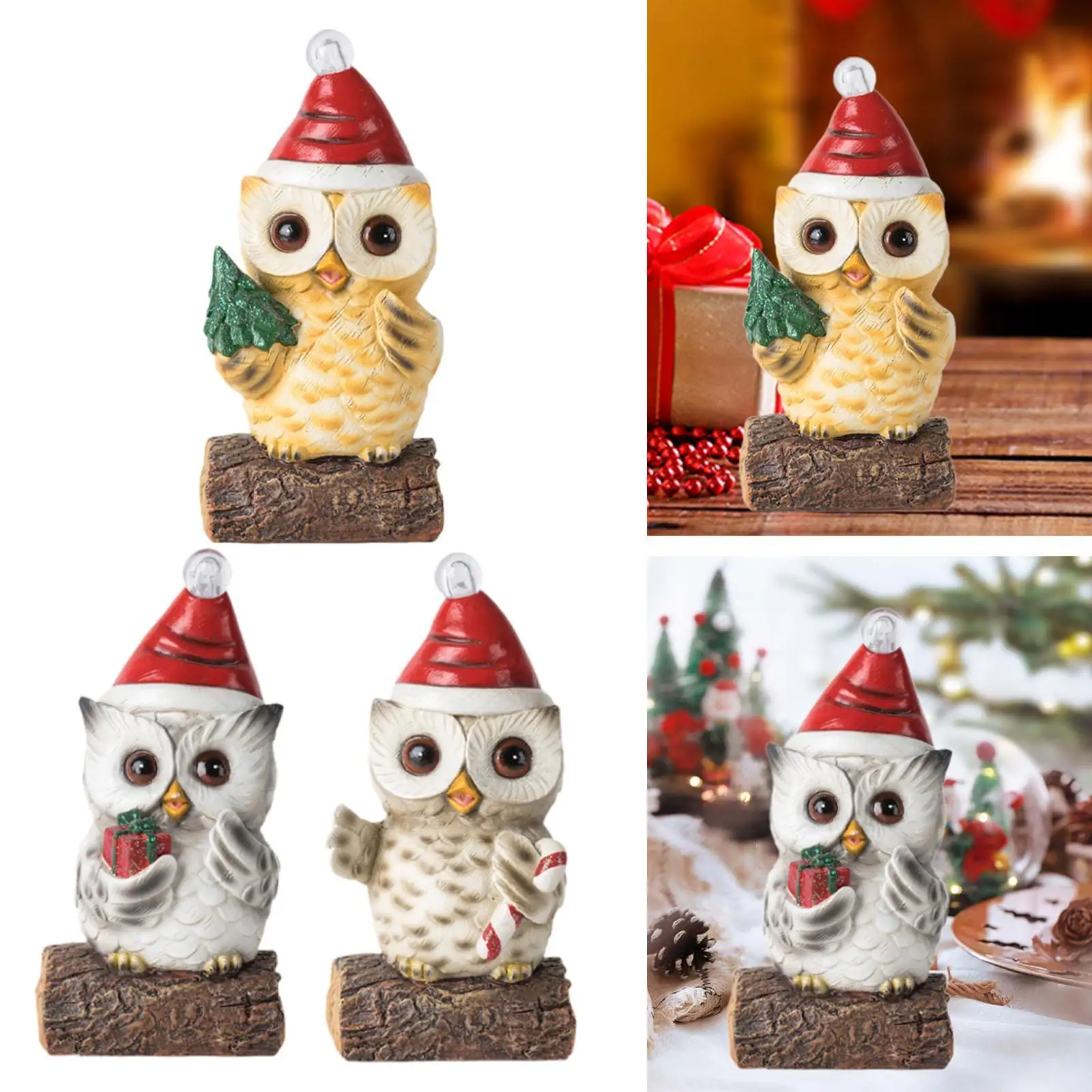 Christmas Owl Sculpture with Light Resin House Decor Decor Figurine Owl Statue for Desktop Table Desk Office Kitchen Bedroom