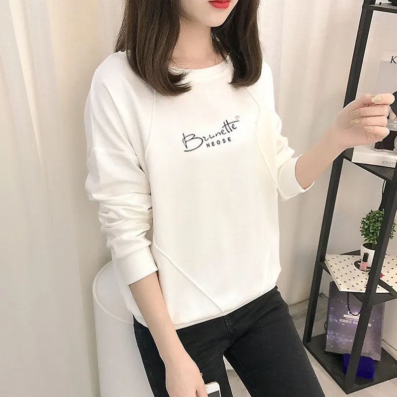 

2022 Spring Autumn Sweatshirt Women Large Size Loose Cotton Sweatshirt Letter Print Long Sleeve O-neck Thin Pullovers