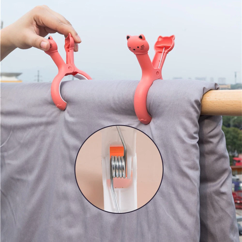 Cartoon Big Clip Cat Shape Fixed Towel Durable Non-slip Rubber Pad Fastening Non-slip Laundry Storage Clothespin White Reusable