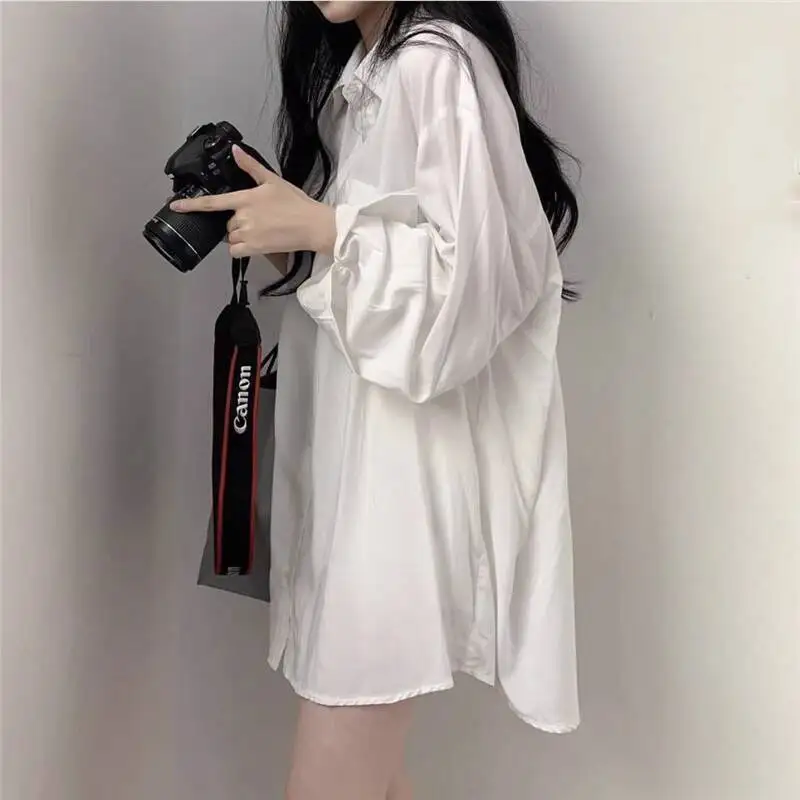 

White Shirts Women Fashion Black Tie Japan Style Preppy Students JK Girls Blouse Simple Solid Loose Summer Button Up Tops New