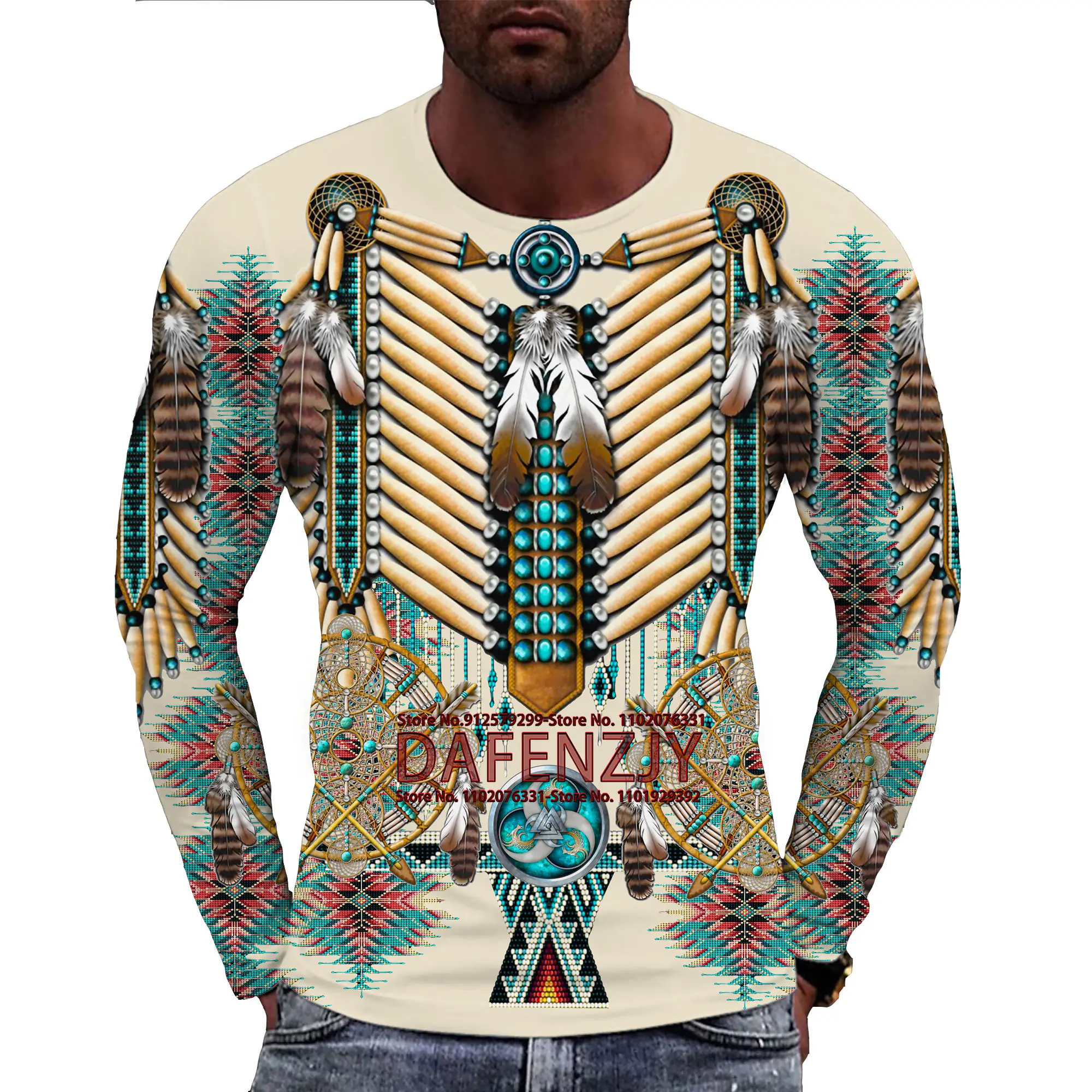 American Indians Culture 3D T Shirt For Men Design Printed Long Sleeve Fashion Hip Hop O-neck Tops Abstract Harajuku Men\'s Shirt