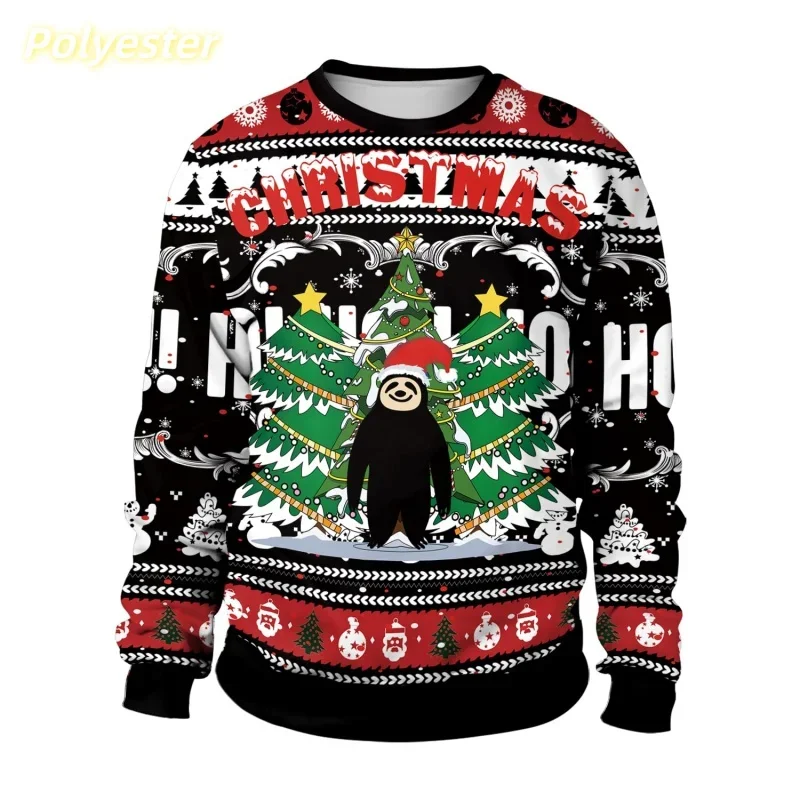 Santa Claus patterned sweatshirts for men and women, Christmas tree pullovers, casual loose hoodies, long-sleeved O-neck tops