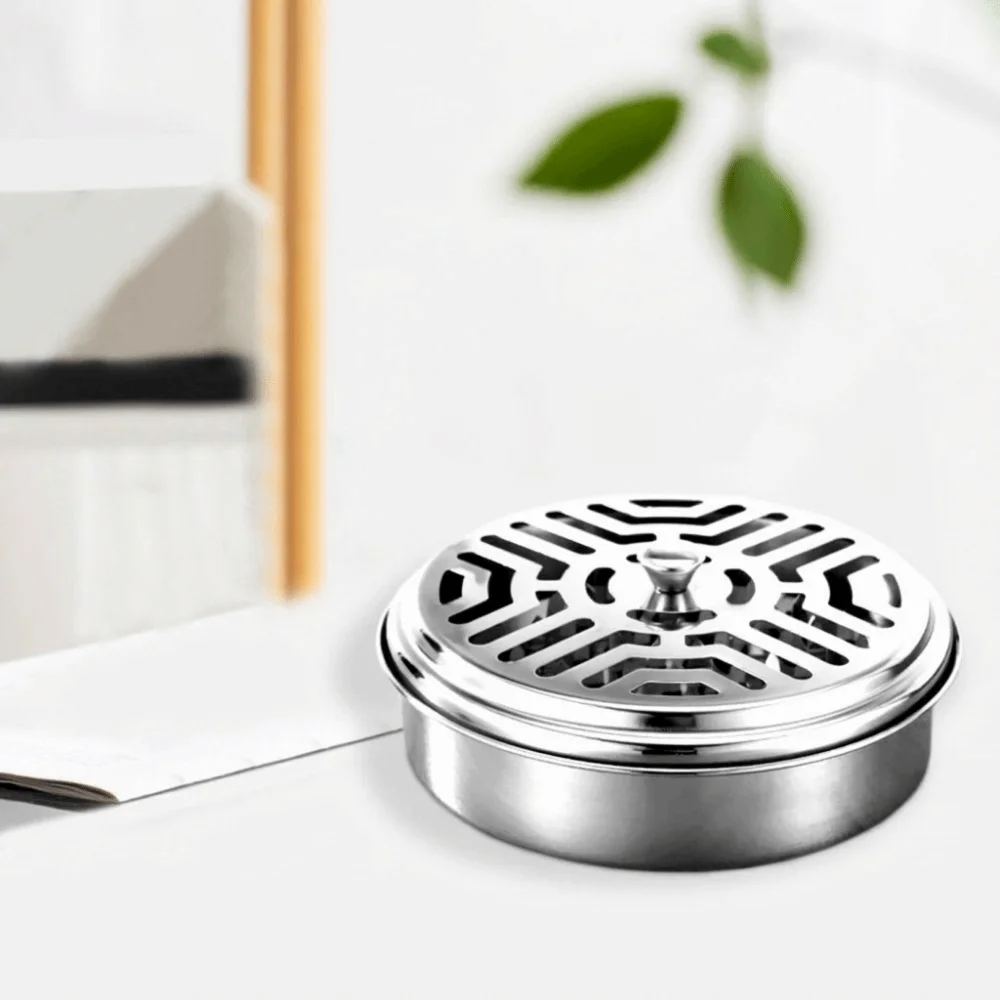 Safe Stainless Steel Mosquito Coil Tray Fireproof Anti-scalding Mosquito Coil Holder Serrated With Lid Mosquito Coil Box Bedroom