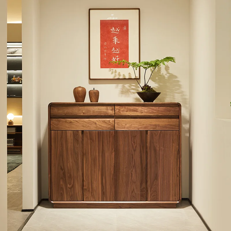North American black walnut shoe cabinet rack Nordic multi-functional entry foyer cabinet Home door storage porch cabinet