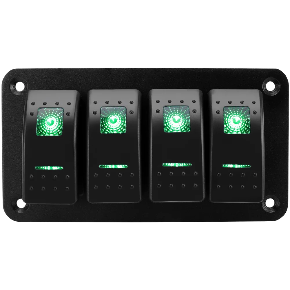 Green LED Rocker Switch Panel IP65 Rated Waterproof Construction for Boat RV Bus Car Marine Electrical Installations