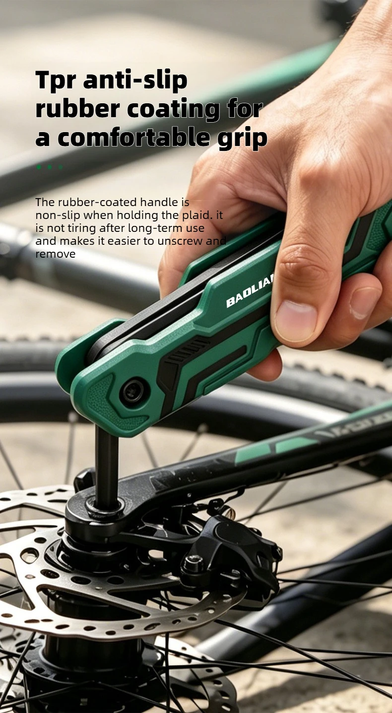BAOLIAN 8-in-1 CR-V Metrischer Klappbarer Sechskantschlüssel-Satz Pflaumenblüten-Schraubendreher Geschwärzt und Rostfrei für Fahrradwartung – Detail 10