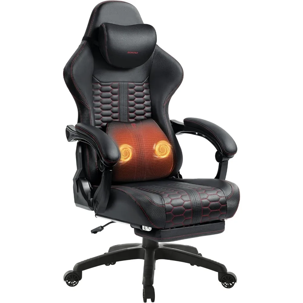 

Gaming Chair for Adults with Dual-Point Massage, Ergonomic Racing Style Game Chair Footrest, High Back Computer Chair 360