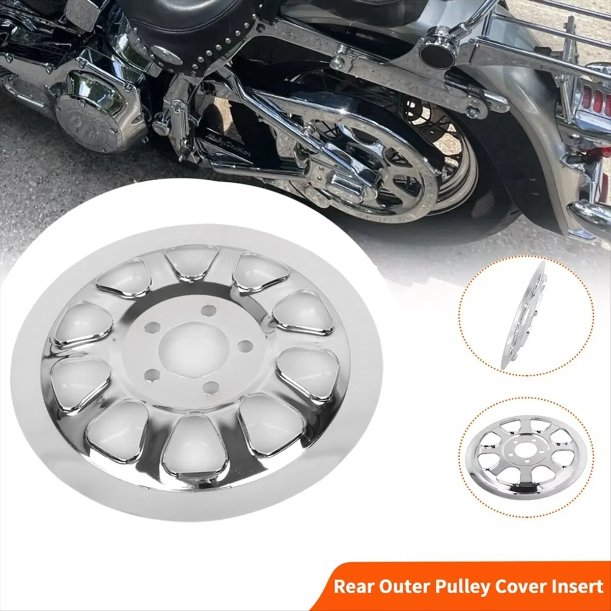 Super Sale Outer Pulley Cover 66 Tooth Chrome Rear Pulley Insert for Harley Softail Fat Boy Lo FLSTN FXSTC FXST/ FLT/FLST 2007-2