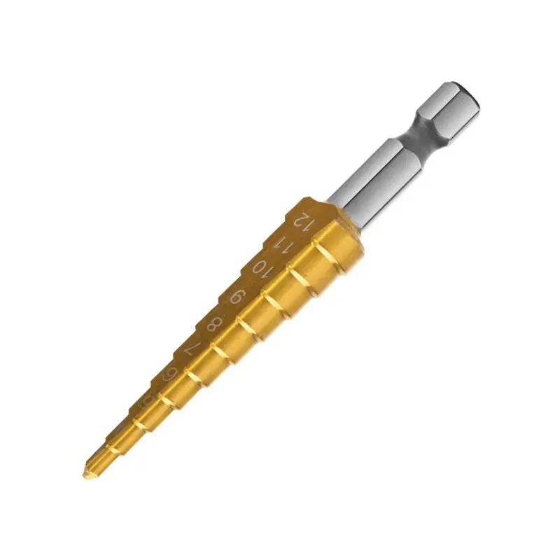ABYM 3-12mm Spiral Grooved Step Drill Guitar Tail Peg Pickup Drill Bit 1/4 Inch Hex Step Core Drill Bit