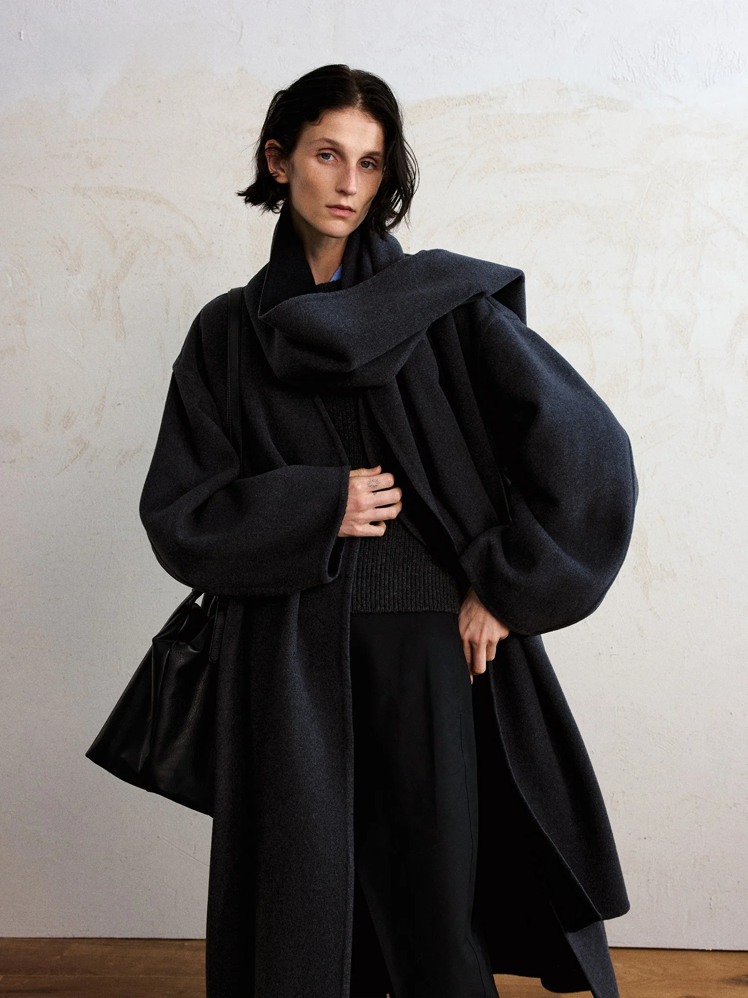 

Двустороннее шерстяное длинное пальто на одной пуговице с драпировкой, текстурное, из натуральной кожи, повседневное, теплое, для зимнего сезона