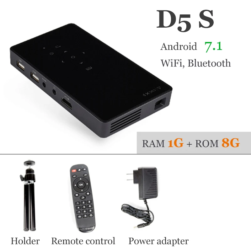 HD-Projektor Android (optional 2g 32g) WiFi 100 Ansi Lumen 5.000 mAh Batterie, tragbare Mini 3D Beamer Home Media Player