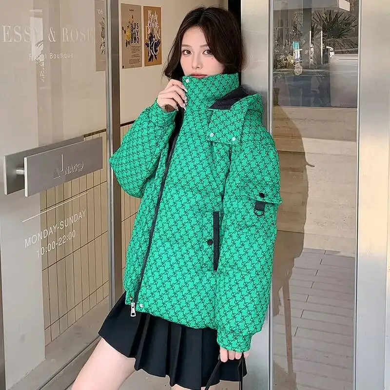 Autumn Winter Down Cotton Coat Women 2026 New Fashion Loose Thicken Jacket Hooded Zipper Pocket Stand-Up Collar Outerwear Female