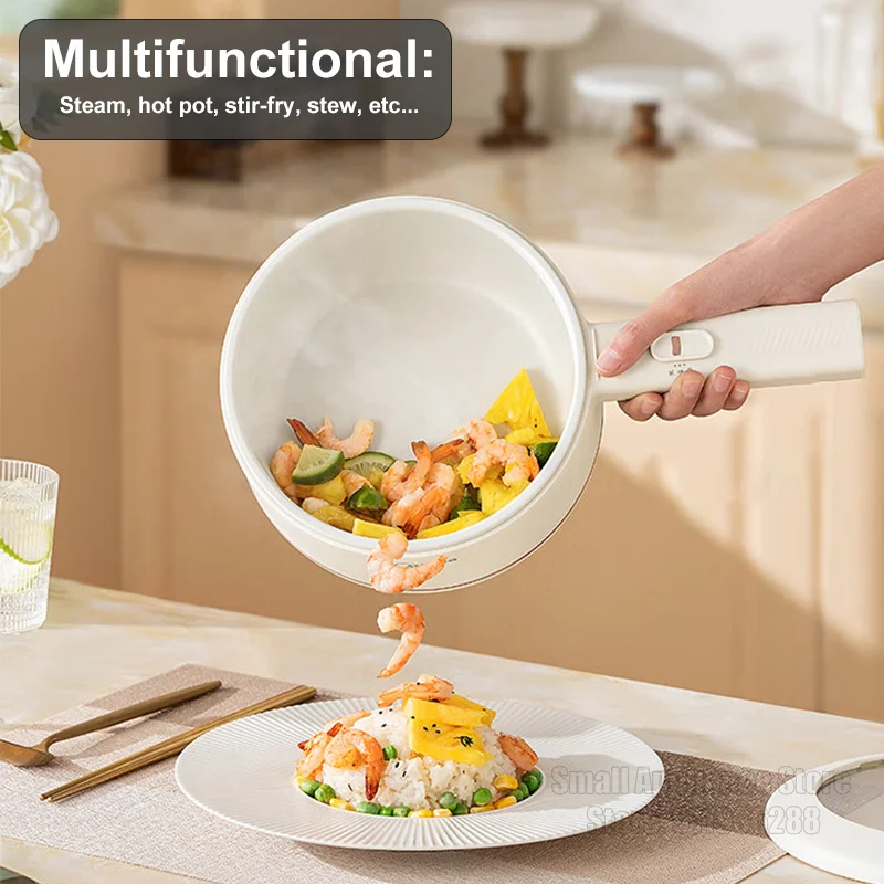 ميديا طباخ كهربائي صغير 1.6L متعدد الوظائف المنزلية جهاز طهي الأرز غير عصا مقبض طويل وعاء الطبخ الكهربائي عنبر