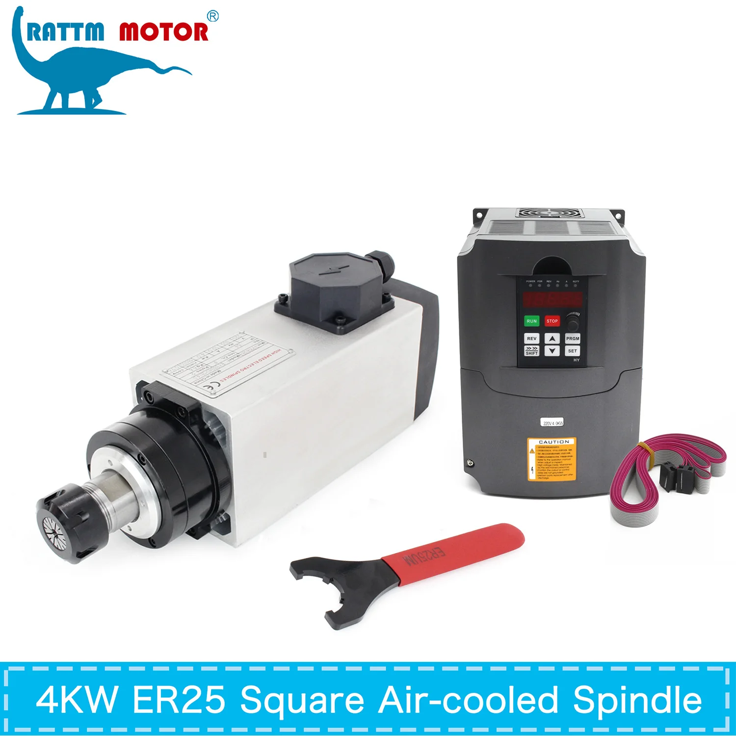 

Square 4kw ER25 Air cooled Spindle Motor 18000rpm 4 bearings & 4kw VFD Inverter Controller 220V for CNC Router Milling Machine