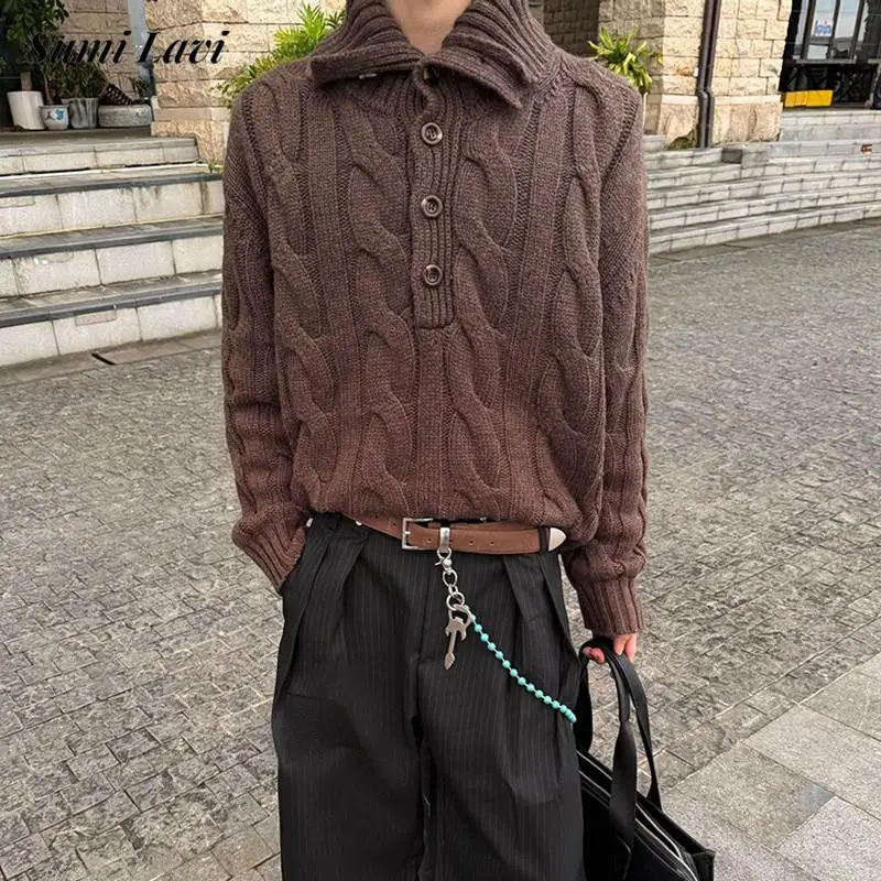 

2026 Spring New Casual Mens Sweater Cardigan Tops Winter Vintage Button Stand Collar Knit Jackets Men Fashion Texture Sweaters
