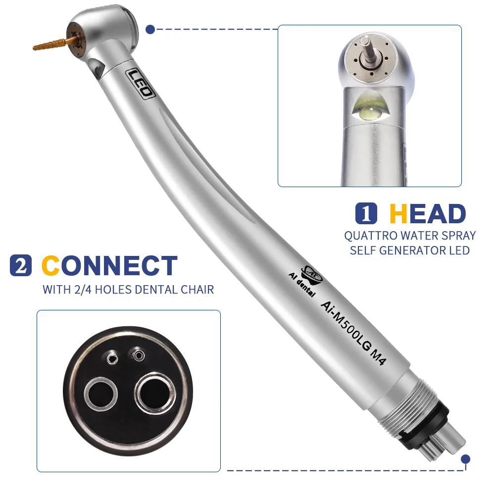 AI-M500LG Self-generator Led Cartridge Spare Parts 2/4 Holes Mini Head Air Turbine High Speed Handpiece Dental Tooth Instrument