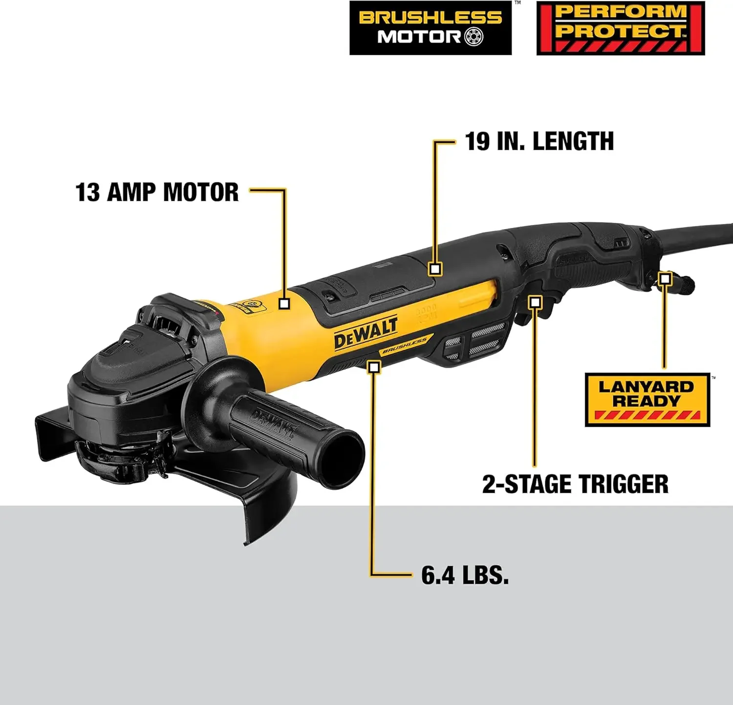 Угловая шлифовальная машина DEWALT, хвостовик RAT, 7 дюймов, 13 А (DWE43840CN)