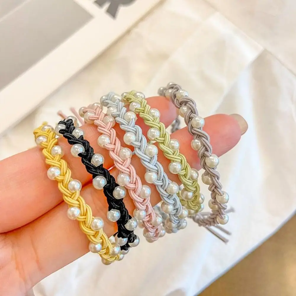 Knit Ponytail Holder Handmade Elastic Korean Style Hair Loop Woven Rubber Band Hair Styling Accessory Women Pearl Hair Rope