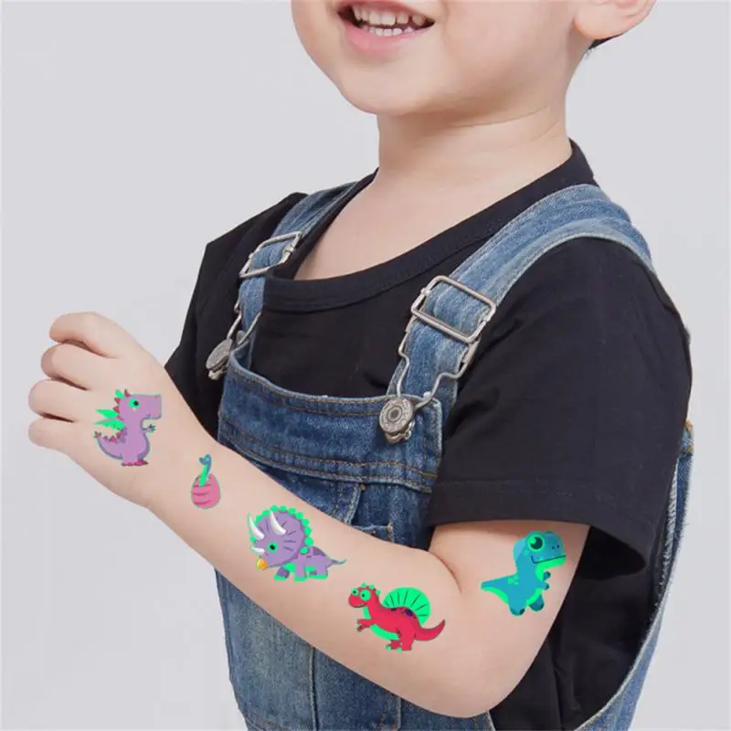 Popular Dinosaur Luminous Paint Tattoo Sticker Kids Cartoon Fun Tyrannosaurus Waterproof Temporary Fluorescent Glow Toys