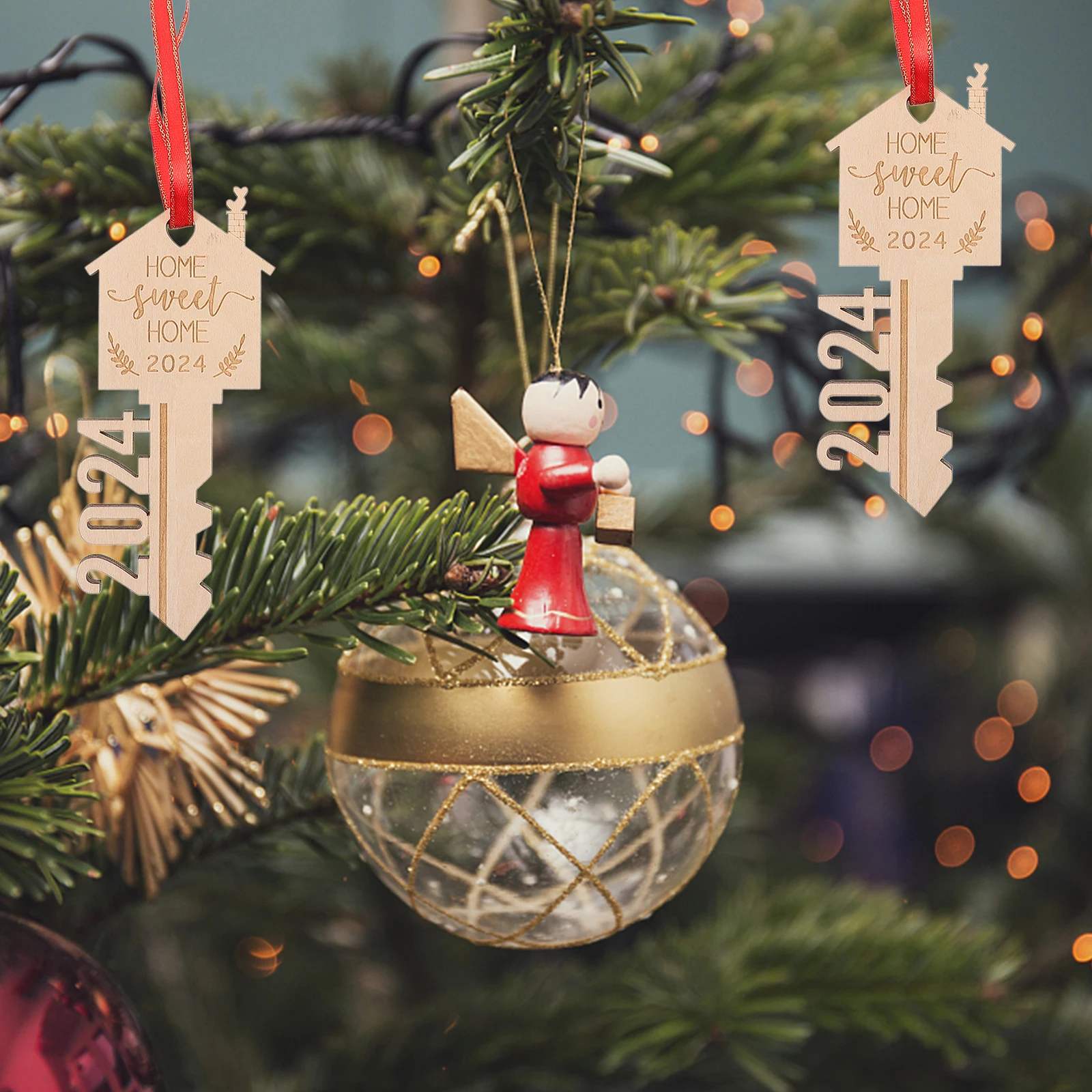 

2Pcs Key Shape Wooden Slices DIY Blank Wood Cutouts for Crafts Decoration Party Ornaments Rustic Wood Pendants