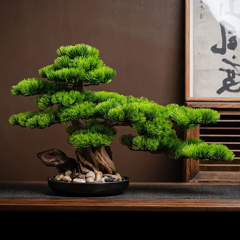 Artificial Welcoming Pine Plant Bonsai, Office Decorative Items Living Room Entrance Decoration Artificial Tree Indoor Landscape