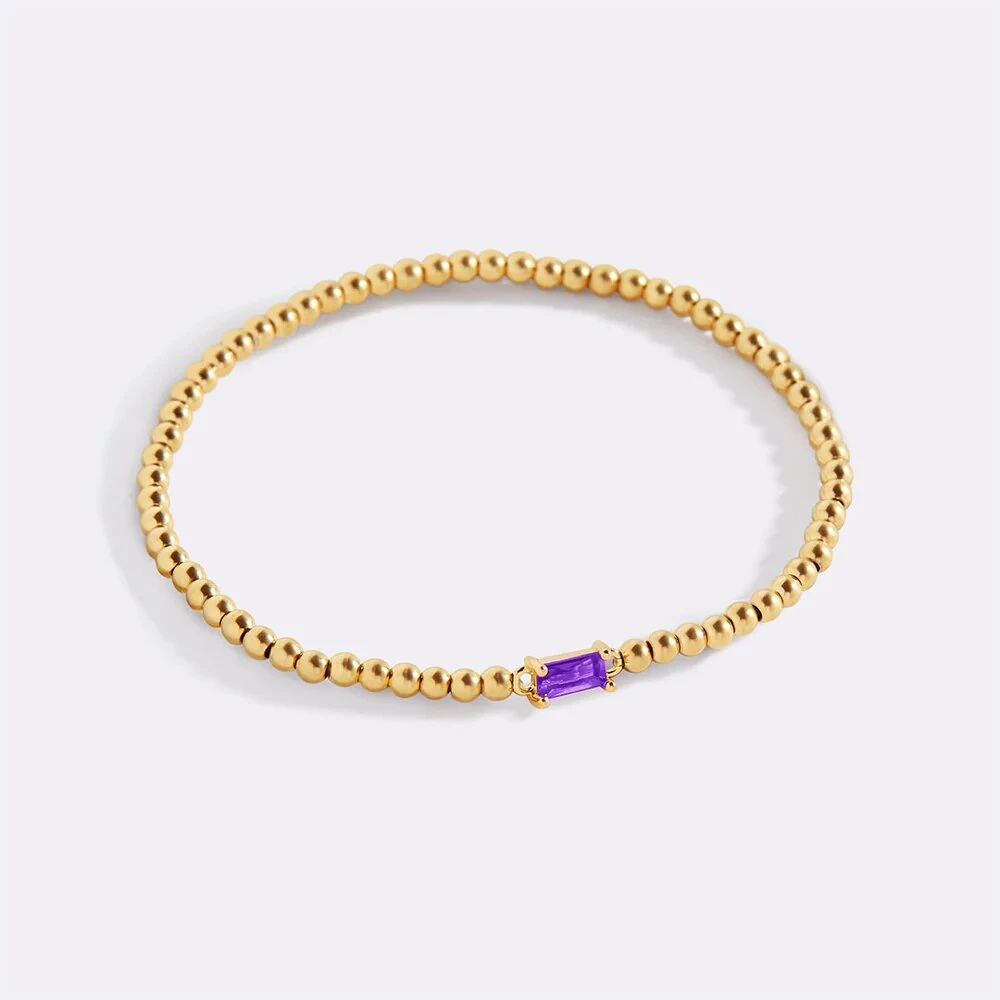 Luxury Birthstone Bracelet Stainless Steel Chain Vintage Geometric Rectangle Chain Bracelets Friendship Jewelry Mother Day Gift