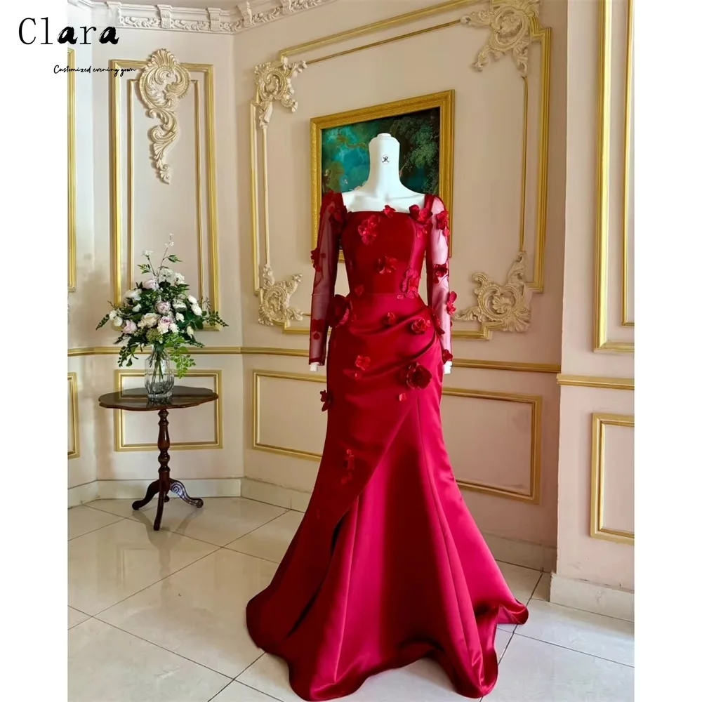Clara personalizado mangas de flores A-line vestidos de noche rojos 2025 vestido de noche elegante de lujo para mujer vestido de fiesta elegante para mujer