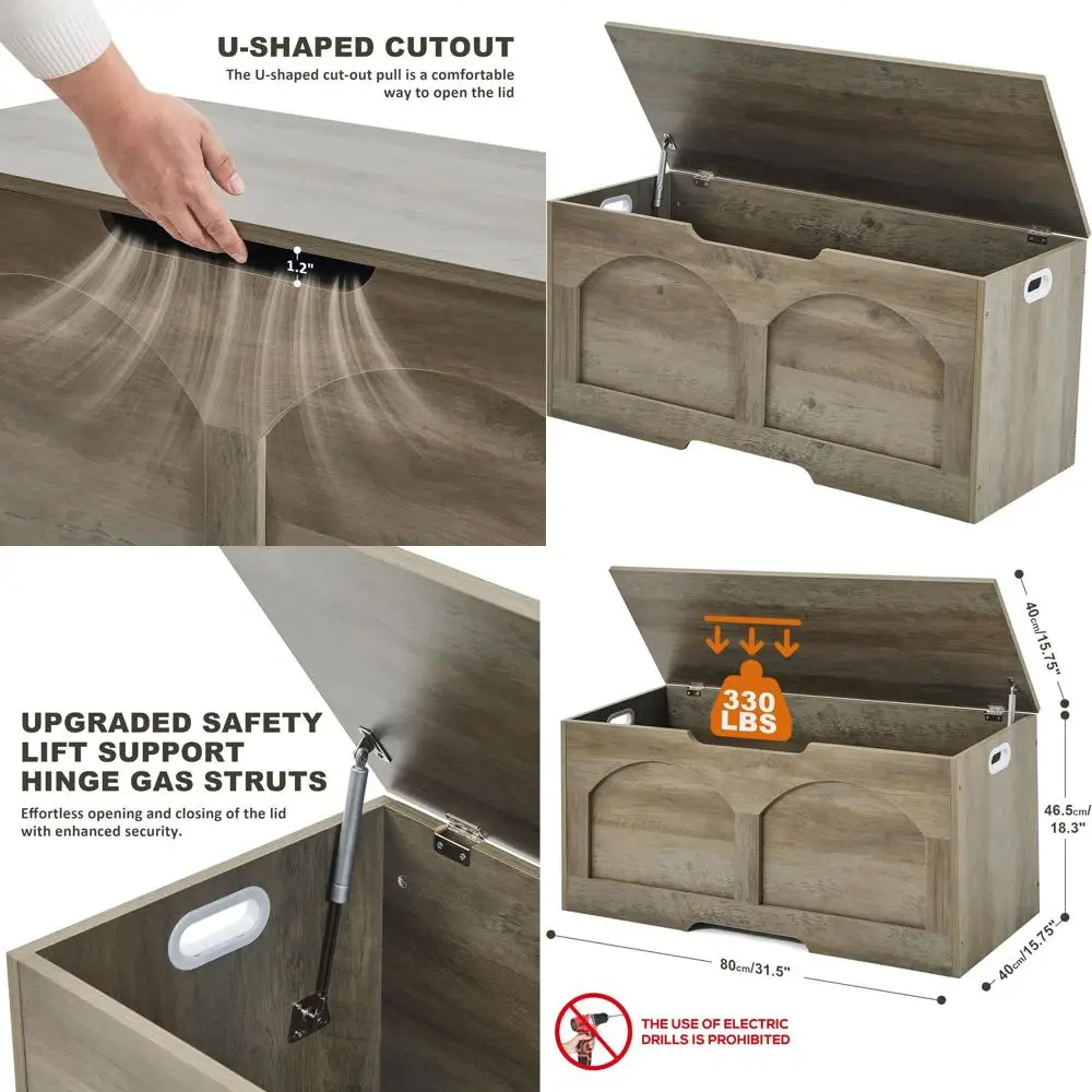 

Vintage 31.5 Wooden Entryway Storage Bench with 330 lb Capacity and U-Shaped Opening in Greige